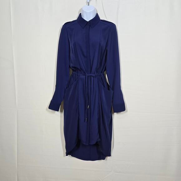 Karen Millen Drawstring Shirt Dress Navy Blue Size 4 - Picture 1 of 7